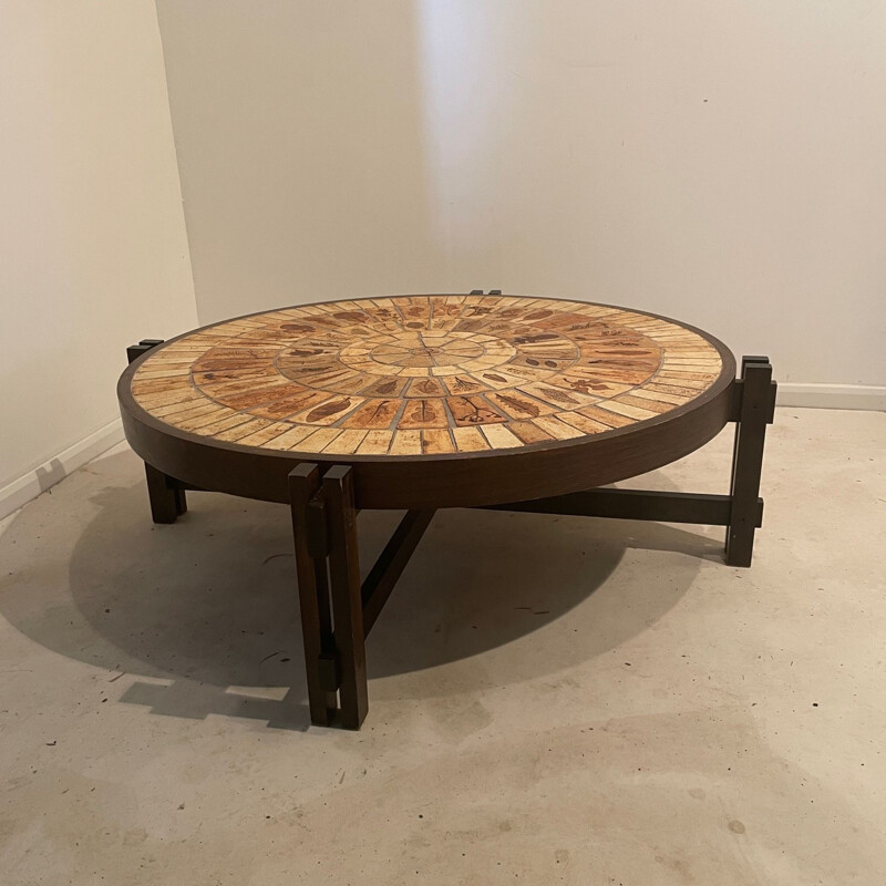Table basse vintage en bois lamellé par Roger Capron