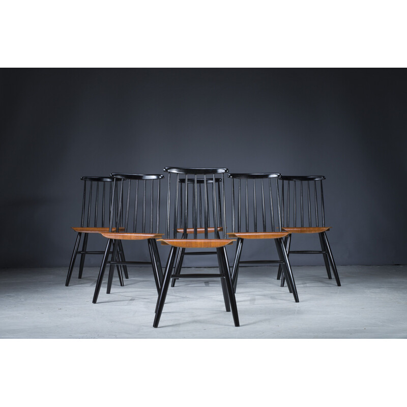 Set van 6 vintage beuken en teakhouten stoelen van Ilmari Tapiovaara, 1960