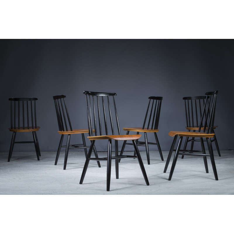 Conjunto de 6 cadeiras de faia e teca vintage de Ilmari Tapiovaara, 1960