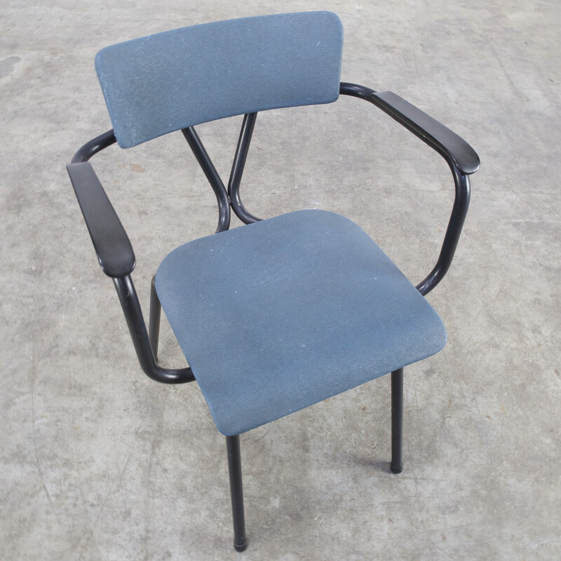 Paire de fauteuils bureau en acier et tissu bleu et rouge - 1950