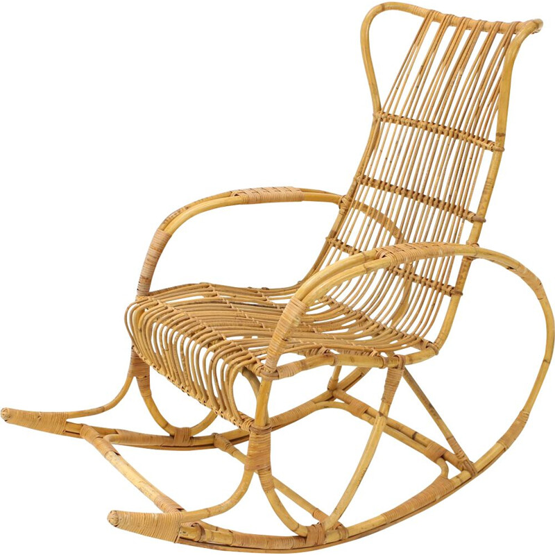 Mid-century rattan rocking chair, Czechoslovakia 1960s