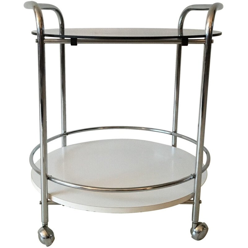 Mid-century trolley in smoked glass and chromed metal - 1970s