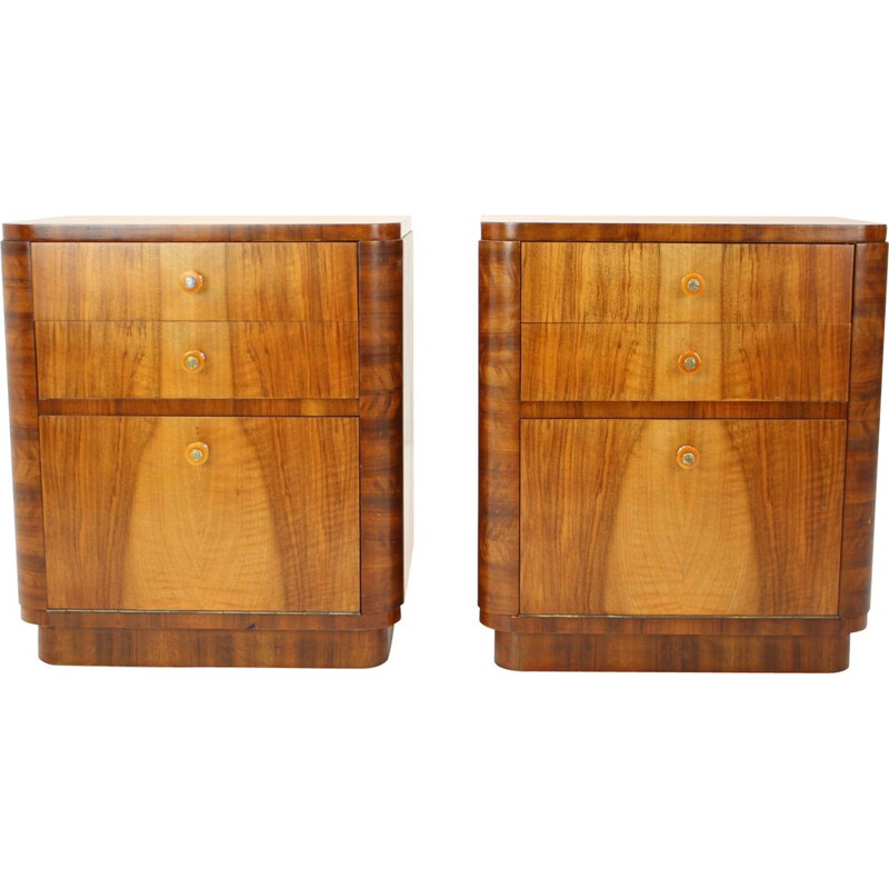 Pair of vintage wooden bedside tables by Jindrich Halabala, Czechoslovakia 1950