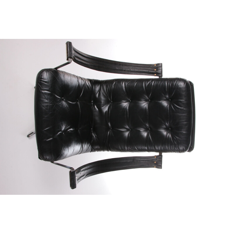 Cadeira giratória Vintage black cowhide por Geoffrey Harcourt para Artifort, 1960