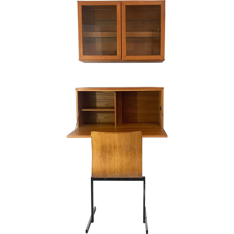 Vintage wall desk with wall display cabinet by Beaver & Tapley, 1970