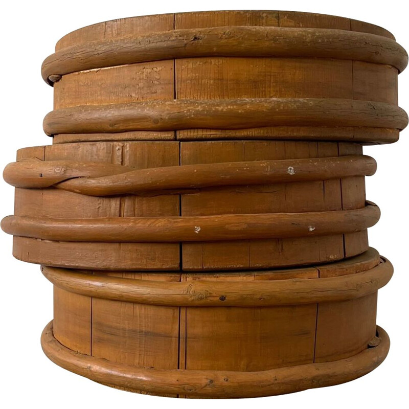 Conjunto de 3 tigelas primitivas de madeira vintage, Suécia