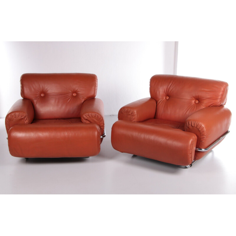 Paire de fauteuils italiens vintage Bold en cuir, 1970