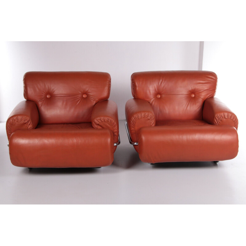 Paar vintage Italiaanse Vetlederen fauteuils, 1970