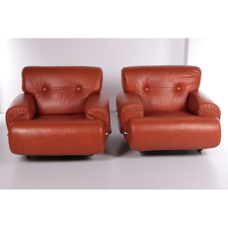 Pair of vintage Bold Italian armchairs in leather, 1970s