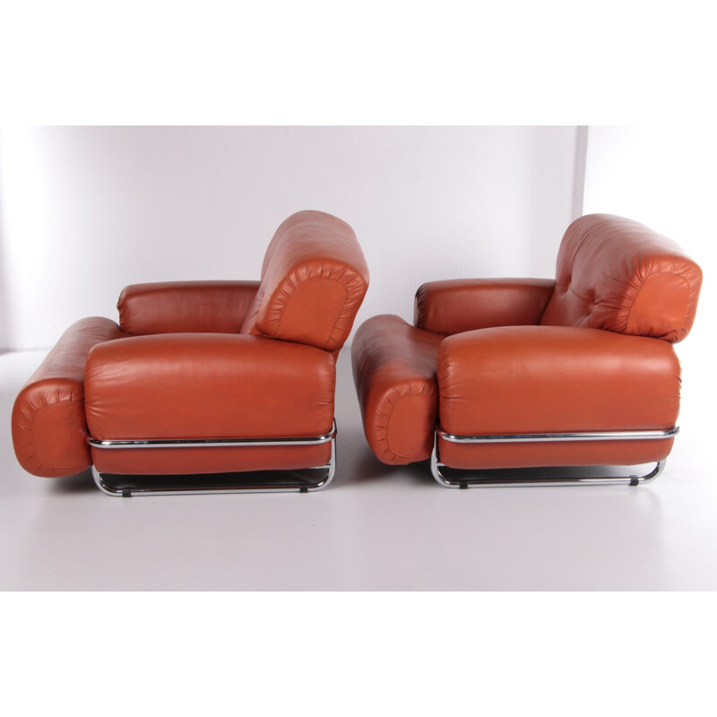 Pair of vintage Bold Italian armchairs in leather, 1970s