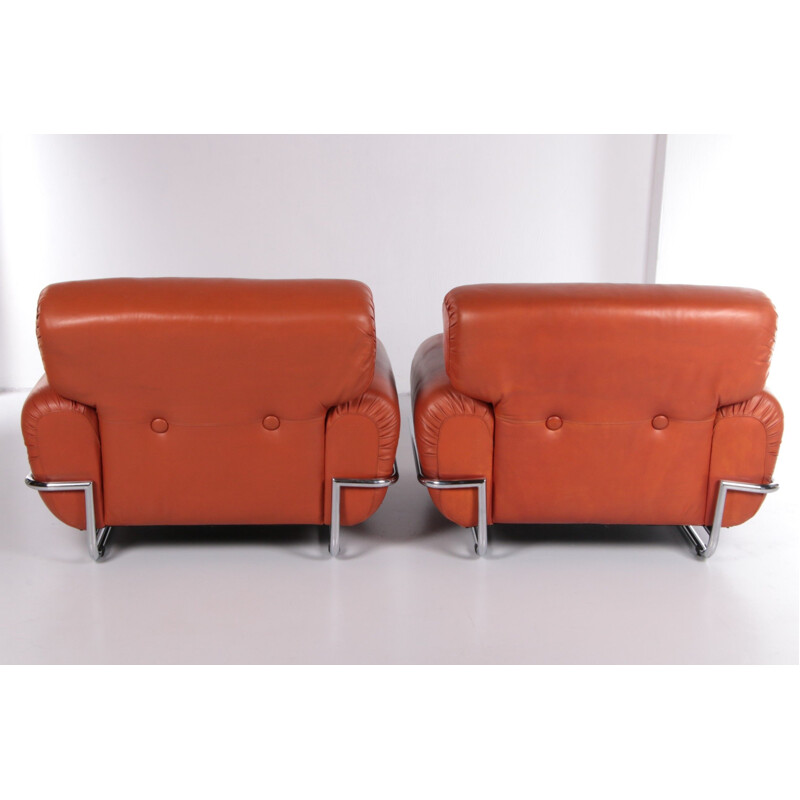 Paar vintage Italiaanse Vetlederen fauteuils, 1970