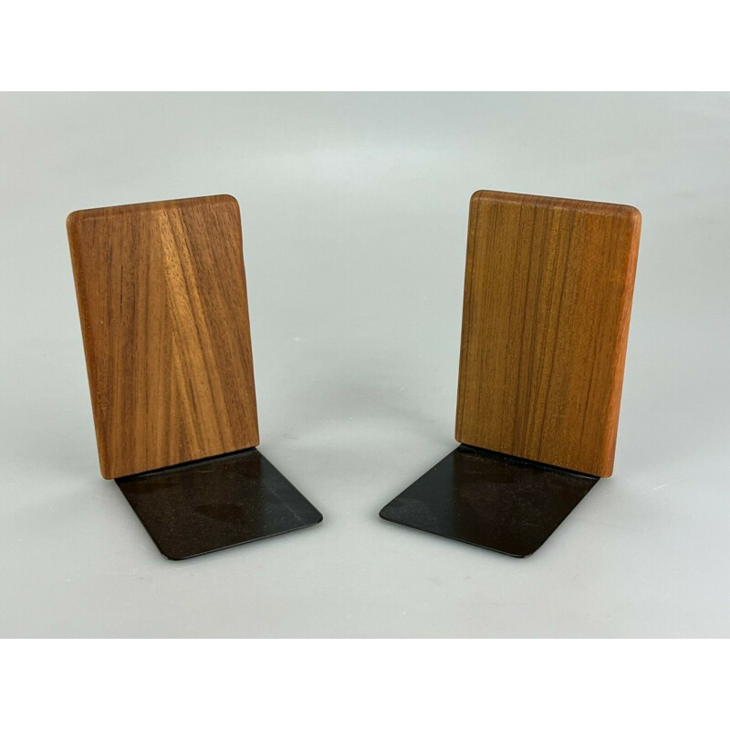 Coppia di fermalibri vintage in teak danese, 1960-1970