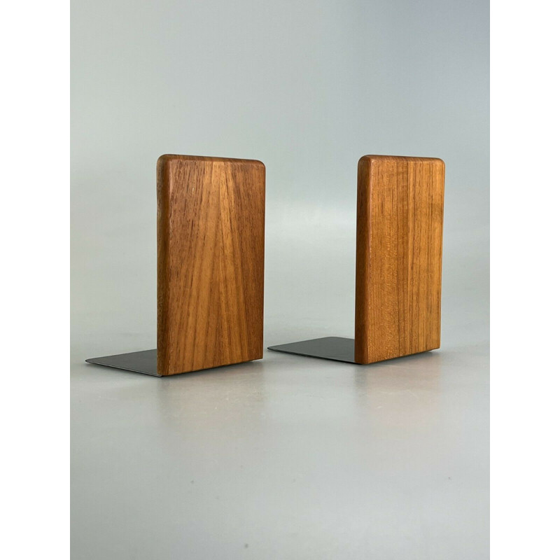 Coppia di fermalibri vintage in teak danese, 1960-1970