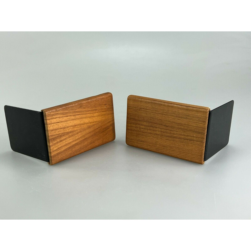 Coppia di fermalibri vintage in teak danese, 1960-1970