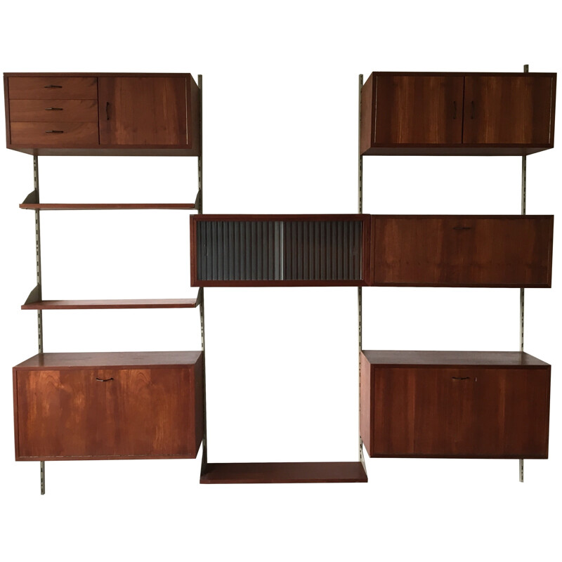 Mid-century wall unit in teak and metal - 1960s