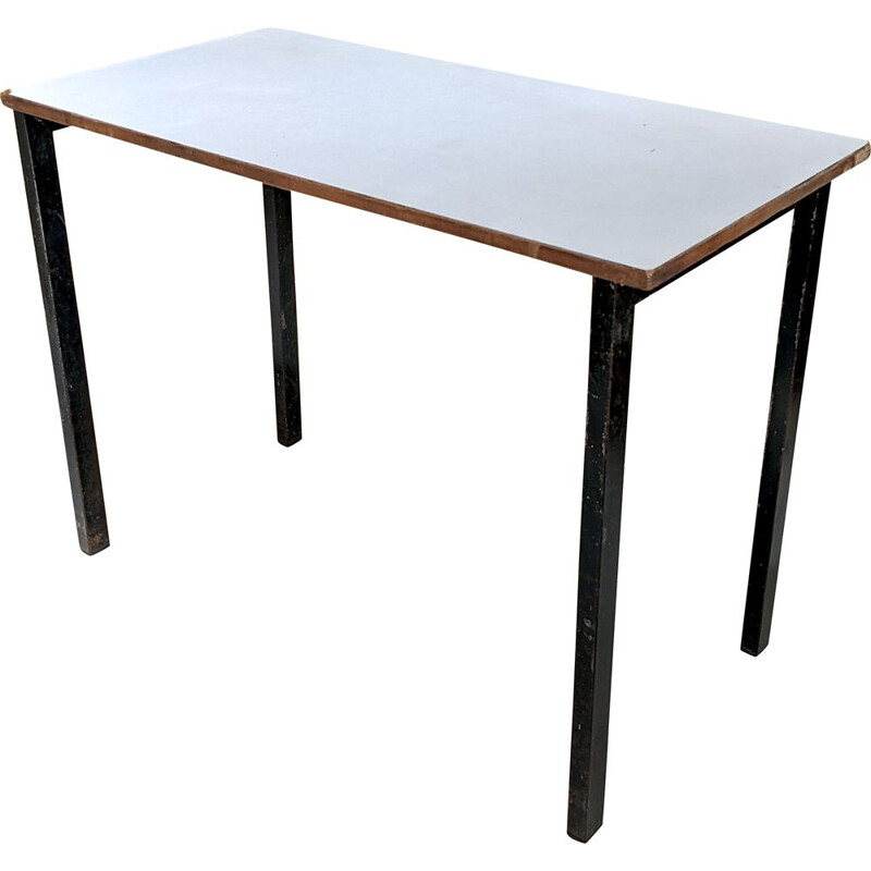 Vintage Cansado table in white formica and metal by Charlotte Perriand, 1950