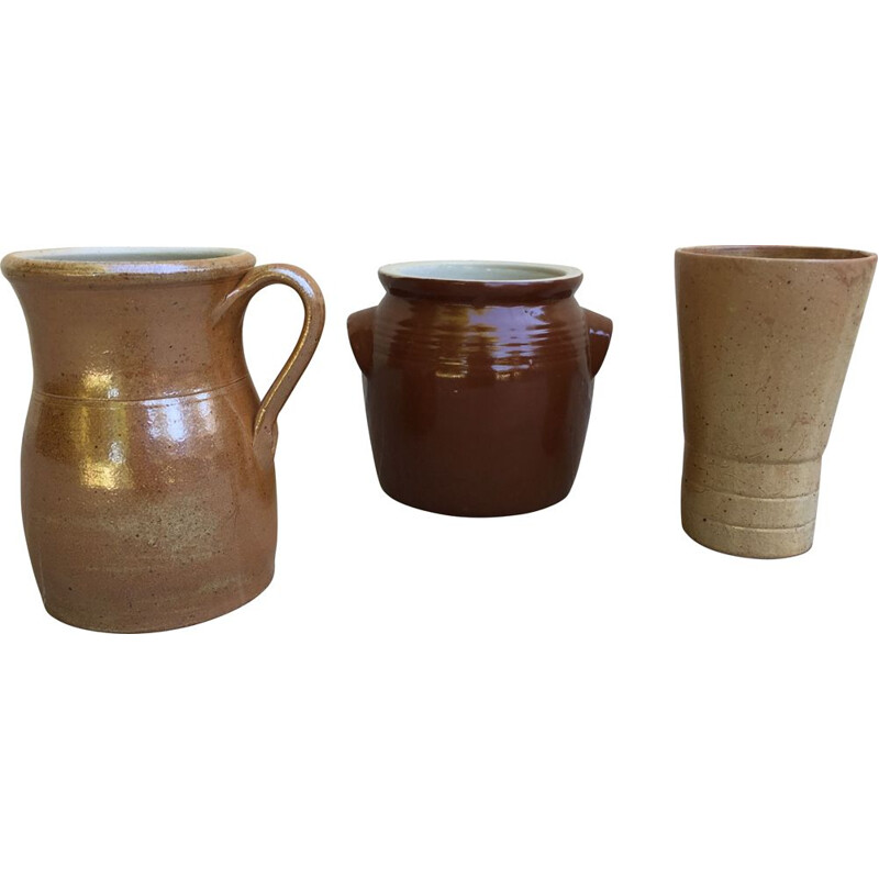 Set of 3 vintage stoneware pots
