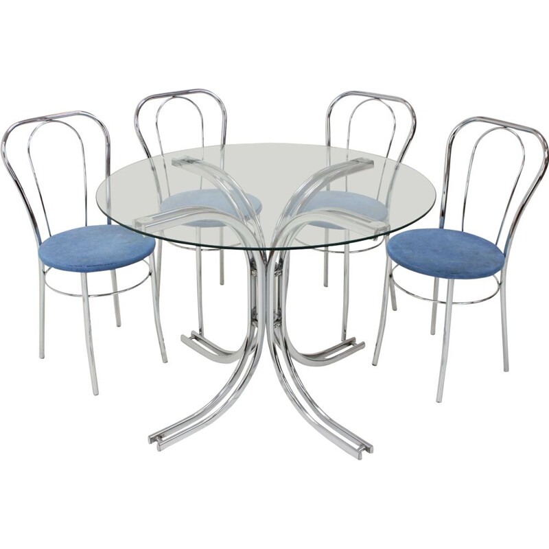 Vintage glass and chrome dining room set, Italy 1980s