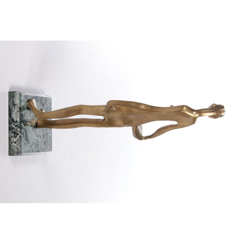 Vintage Art Deco brass and marble statue, 1970