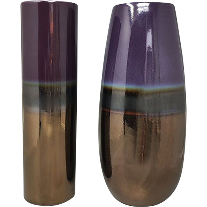 Paire de vases vintage en céramique par F.lli Brambilla, Italie 1970