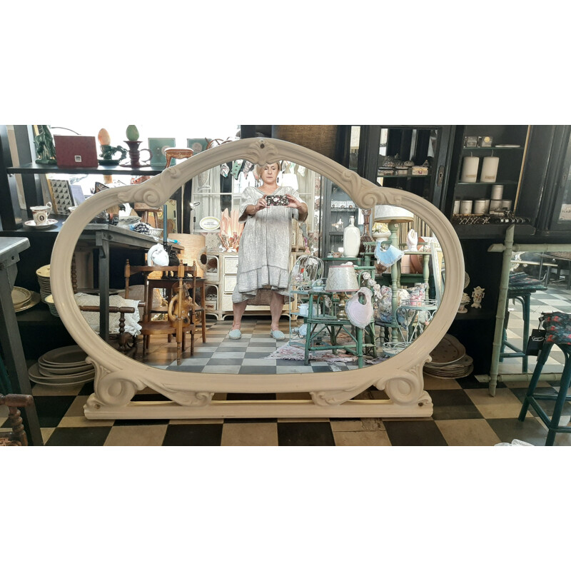Vintage Art Nouveau dresser mirror in white lacquer