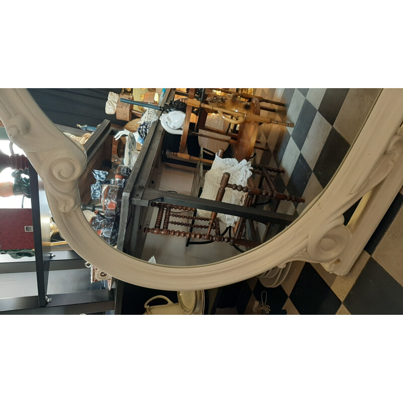 Miroir de commode Art nouveau vintage en laqué blanc