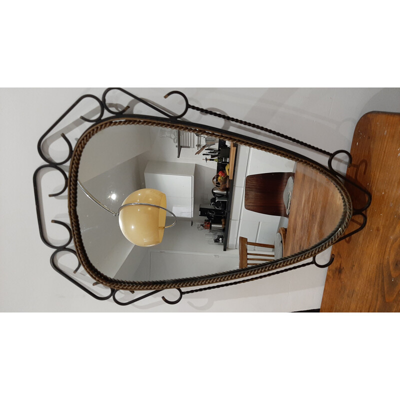 Specchio vintage in ferro battuto, 1950