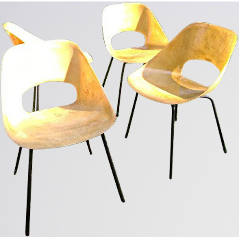 Suite de 4 chaises "Tulipe", Pierre GUARICHE - années 50