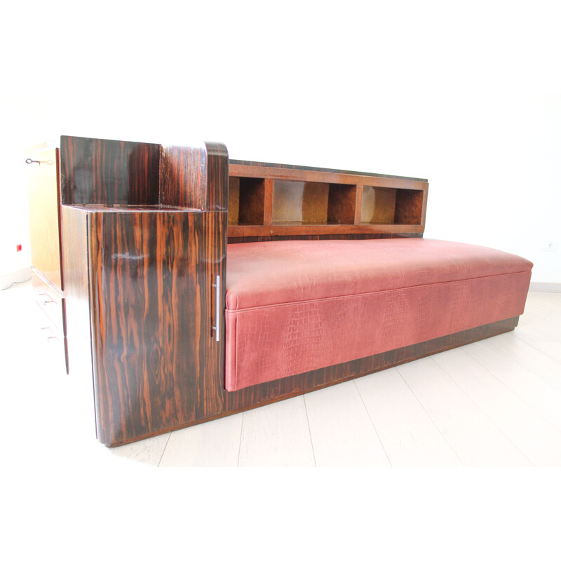 Vintage daybed in rosewood and leather, Italy 1940s