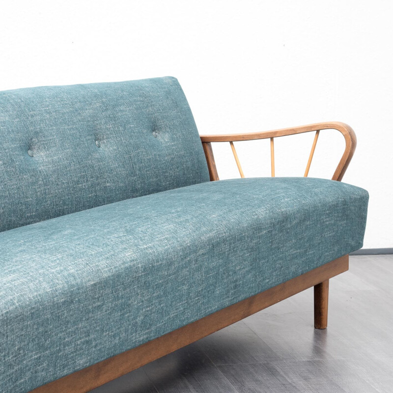 Bicoloured re-upholstered sofa in beech and fabric - 1950s