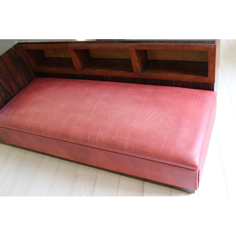 Vintage daybed in rosewood and leather, Italy 1940s