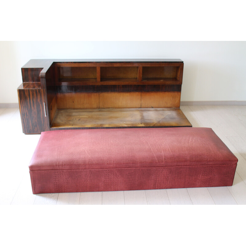 Vintage daybed in rosewood and leather, Italy 1940s