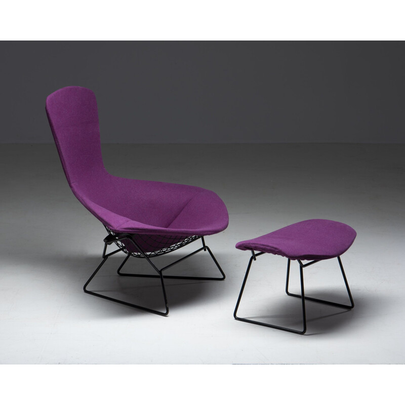 Vintage fauteuil en voetenbank "The Bird Chair" van Harry Bertoia voor Knoll Int. 1950