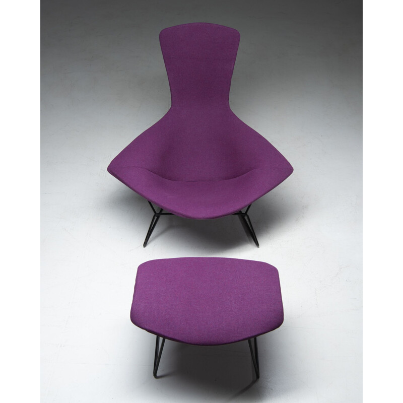 Vintage fauteuil en voetenbank "The Bird Chair" van Harry Bertoia voor Knoll Int. 1950