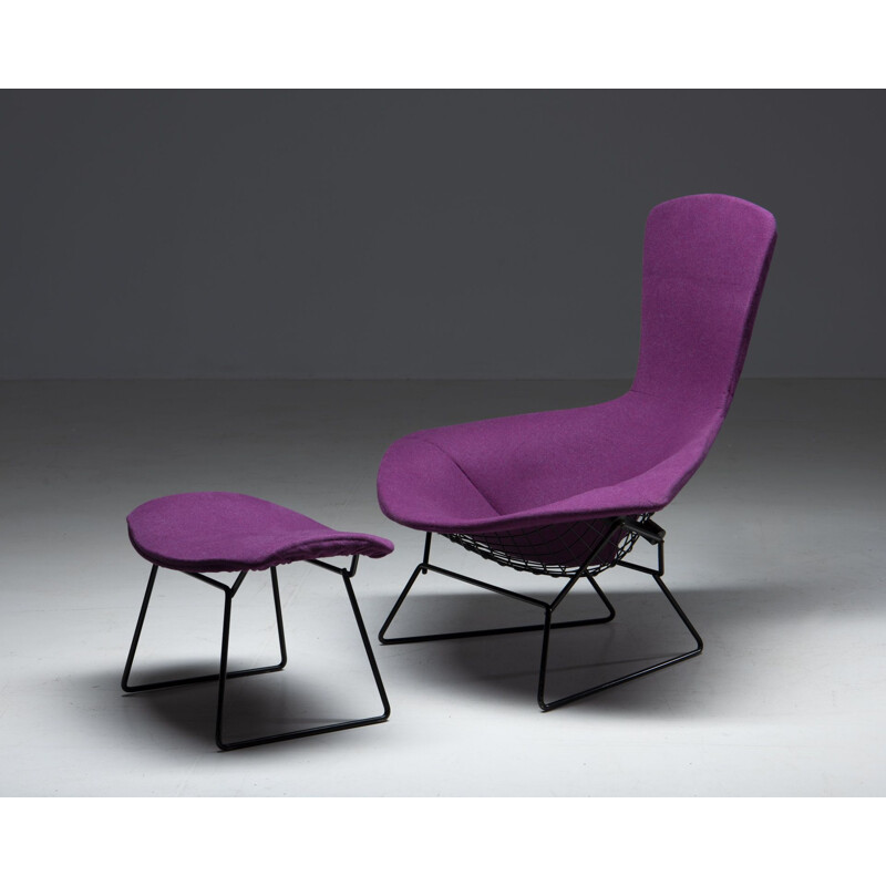 Vintage fauteuil en voetenbank "The Bird Chair" van Harry Bertoia voor Knoll Int. 1950