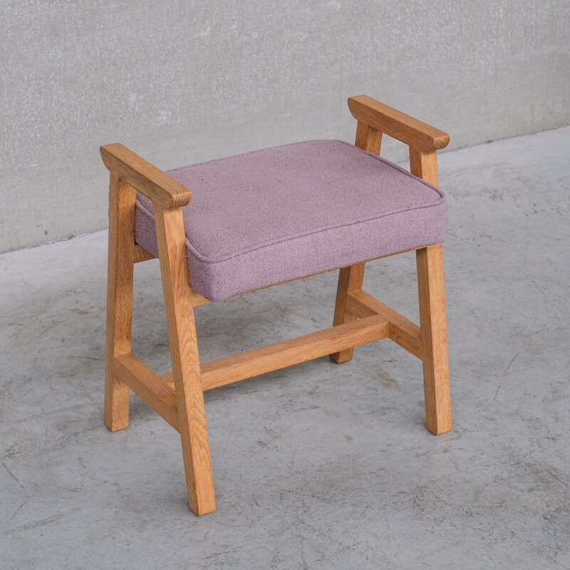 French mid-century oakwood stool by Guillerme et Chambron, 1960s