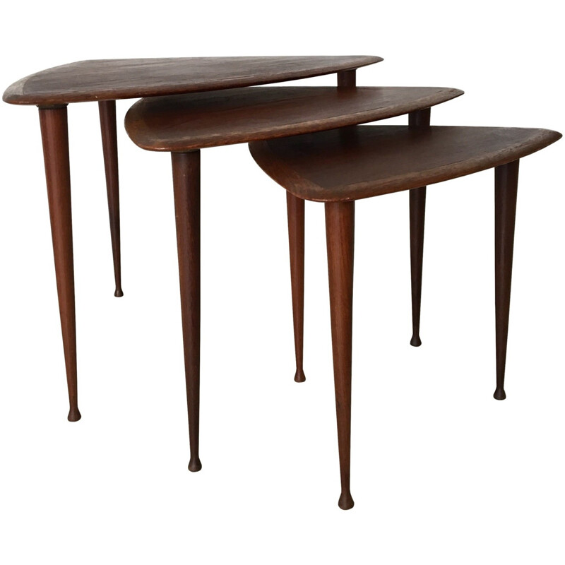 Set of 3 nesting tables in teak - 1960s