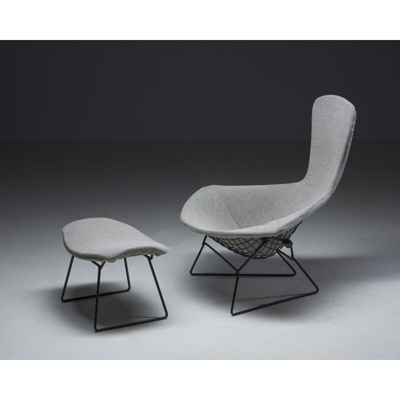 Poltrona vintage con pouf "The Bird Chair" di Harry Bertoia per Knoll Int, 1950