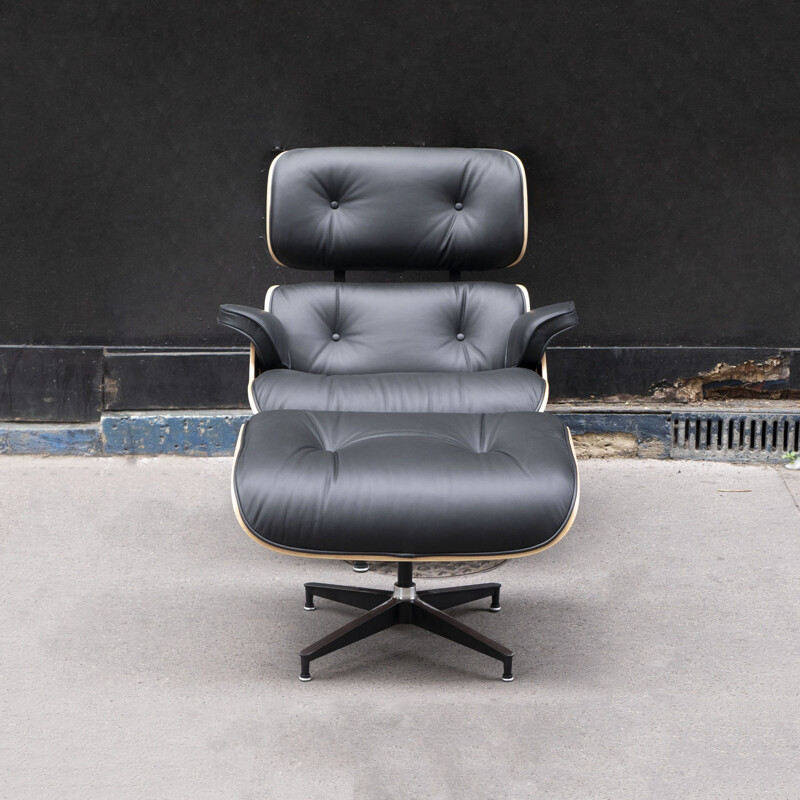 Fauteuil lounge vintage avec ottoman de Charles & Ray Eames pour Herman Miller, 2017