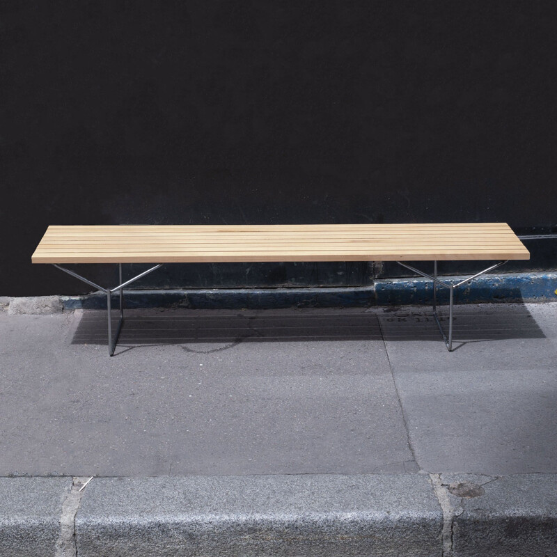 Vintage oakwood slat bench by Harry Bertoia for Knoll International