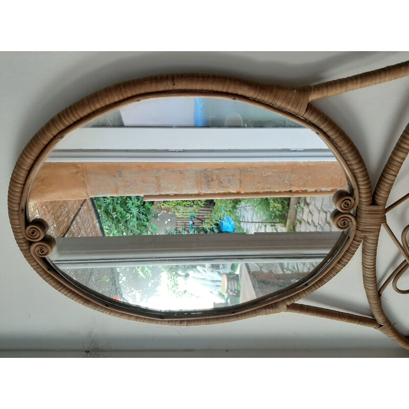 Miroir vintage en rotin peacok