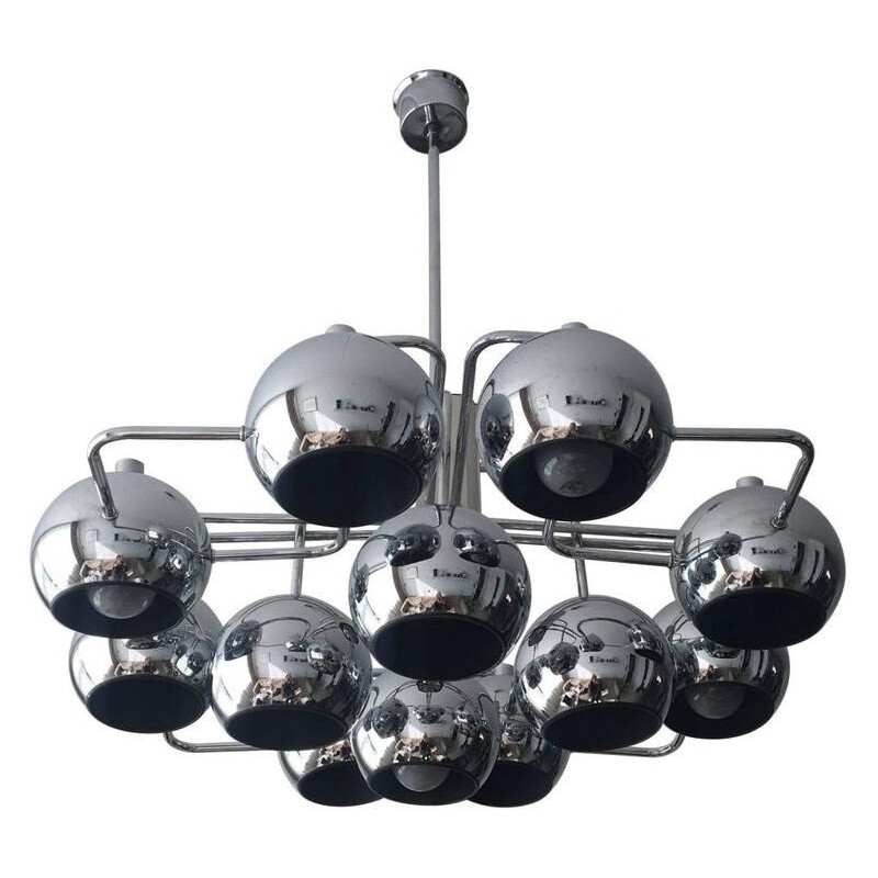 Vintage chrome-plated metal chandelier, 1960