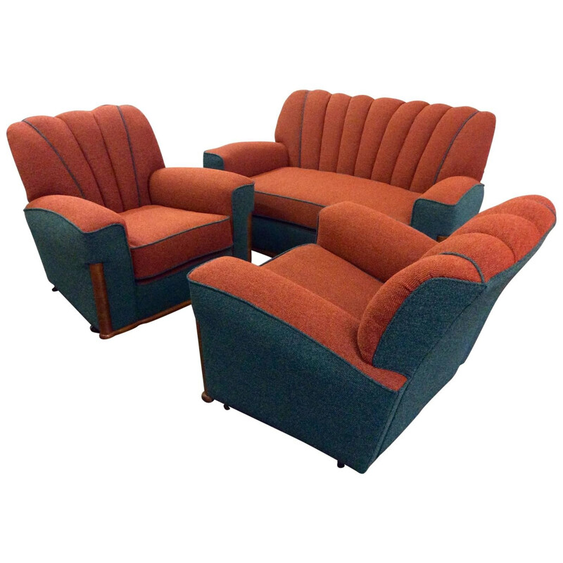 Mid century lounge set with a sofa and 2 armchairs - 1930s