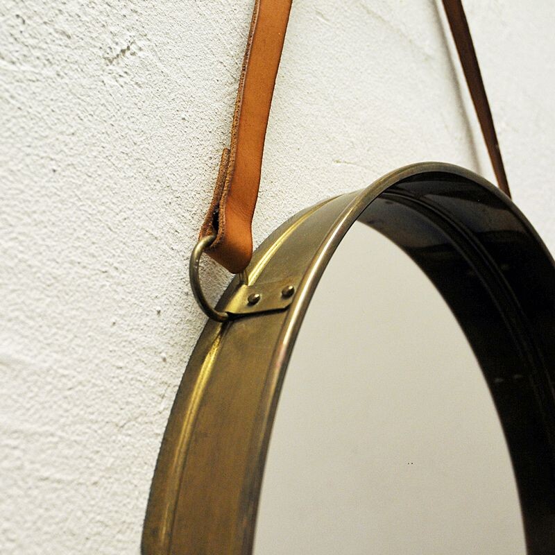 Vintage brass mirror by Bror Moje, Sweden 1960