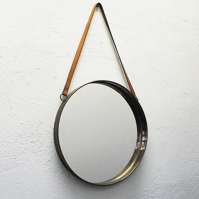 Vintage brass mirror by Bror Moje, Sweden 1960
