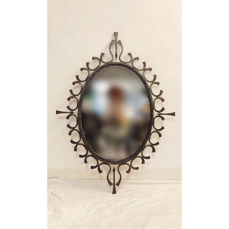 Specchio vintage in ferro battuto, Francia 1970
