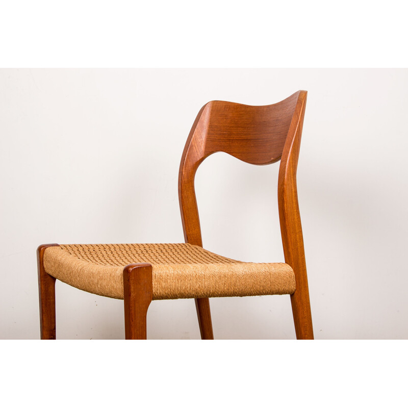 Set of 4 vintage Danish chairs "71" in teak and rope by Niels O. Moller for Jl Mollers, 1960s