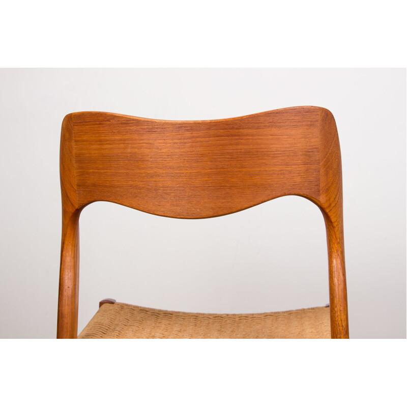 Set of 4 vintage Danish chairs "71" in teak and rope by Niels O. Moller for Jl Mollers, 1960s
