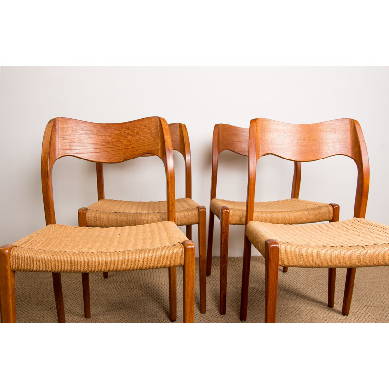 Paire de chaises danoises vintage "71" en teck et cordage par Niels O. Moller pour Jl Mollers, 1960