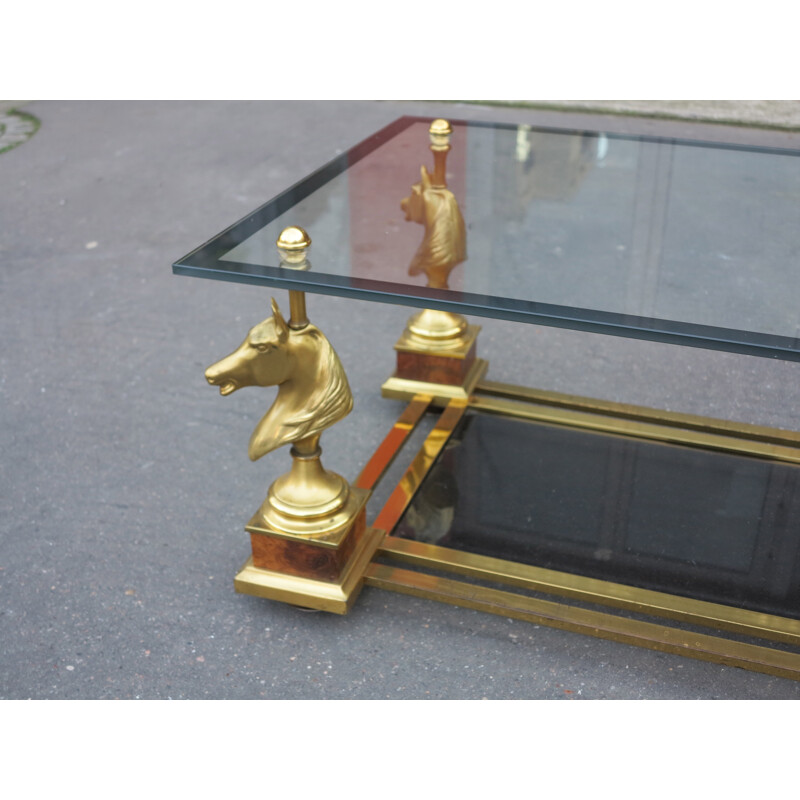 Table basse Maison Charles en bronze et laiton - 1970